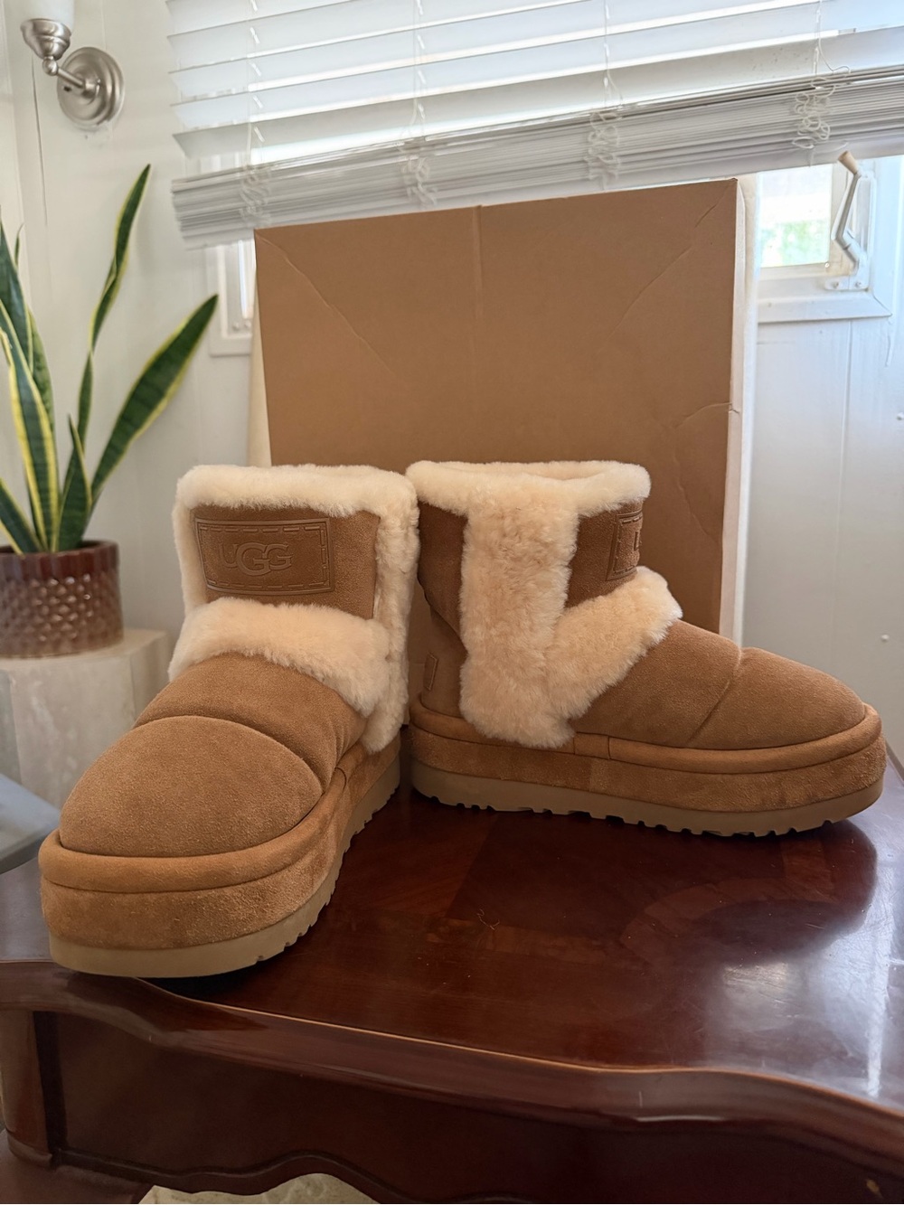 UGG Chestnut Suede Shearling Short Boots